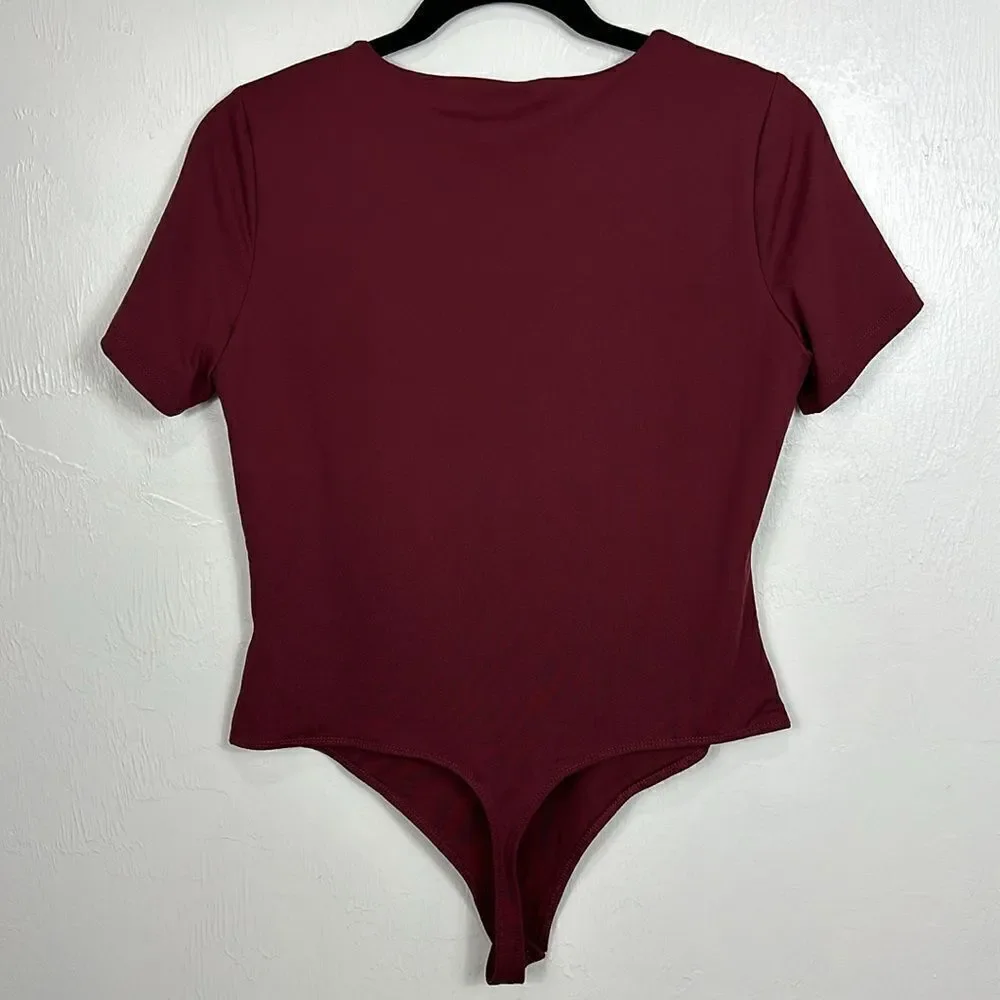 House of Harlow 1960 Revolve Deep V-Neck Bodysuit In Burgundy Size XL